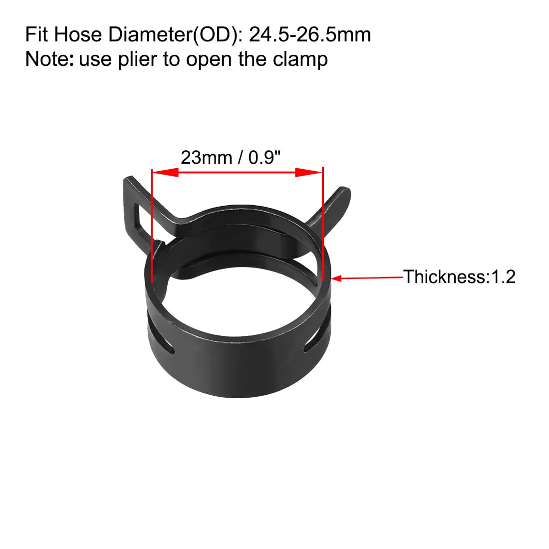 Uxcell 22mm Steel Spring Band Hose Clamps - 10Pcs, Fits 23-24.5mm OD Hose, Black Manganese Steel