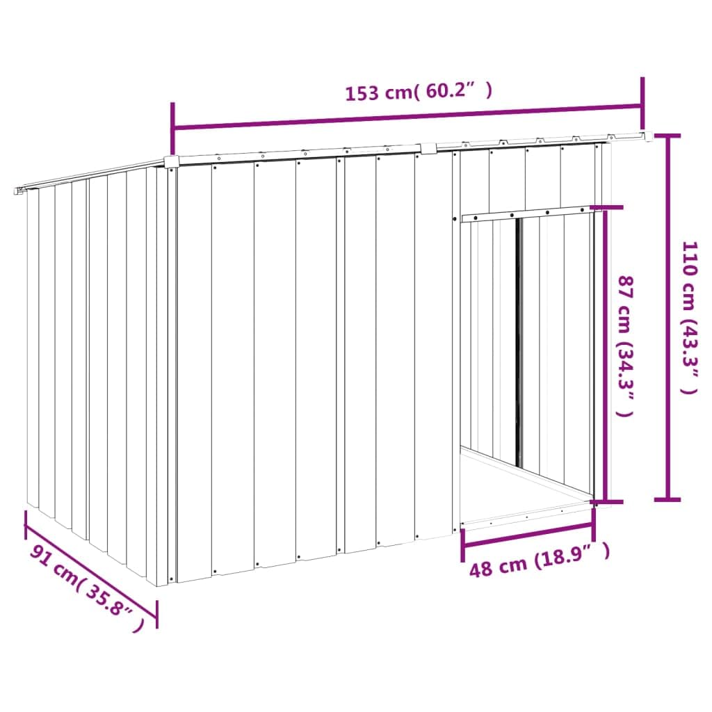 Chenil d'extérieur pour Chien, Enclos Niche Cage pour Chien Métal Niche pour Chien avec Toit Anthracite Acier galvanisé