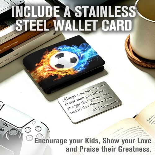 Image of Kids Wallet for Boys, Cool Wallets for Teen Son Ages 4 5 6 7 8 9 10 11 12 13 14 15 16, Leather Bifold Purse with Coin Pocket ID Window, Christmas Birthday Gift for Kid Men Boy Youth Guys