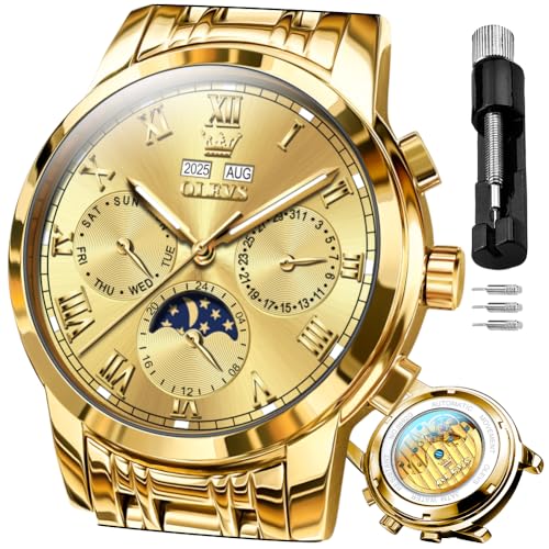 Image of OLEVS Watches for Men Automatic Mechanical Self Winding Dress Wrist Watch Multifunction Calendar Waterproof Luminous