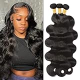Body Wave Bundles Human Hair 16 18 20 Inch Human Hair Bundle 100% Unprocessed Brazilian Virgin Hair 3 Bundles Human Hair Extensions for Black Women Natural Color