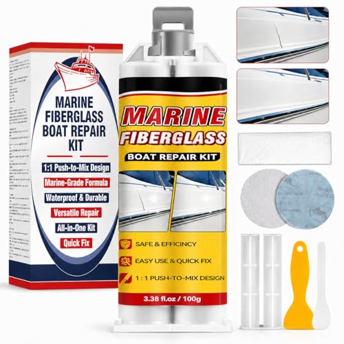 Marine Fiberglass Repair Kit for Boats Gelcoat Repair Kit for Boats with Waterproof Epoxy Filler Easy DIY Solution for Fixing Holes Chips Cracks and Scratches Above-Waterline Use