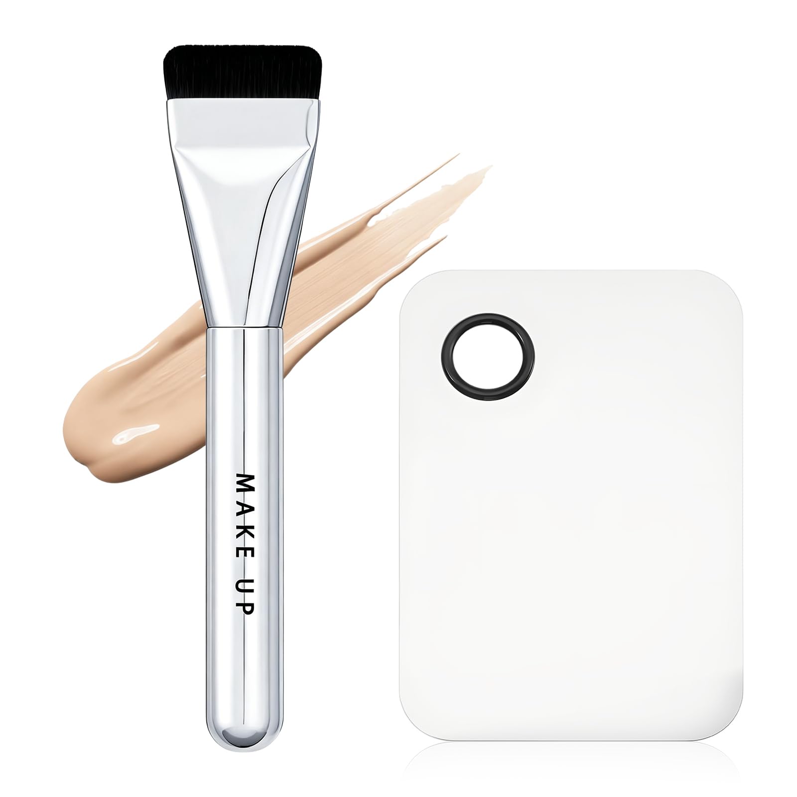 Kimstore ファンデーションブラシ 平型 リキッドファンデ対応 薄づき密着 均一仕上げ 初心者向け メイクブラシ ベースメイク用 柔らかい肌触り 持ち運び便利 # メイク ブラシ+ パレット - 1
