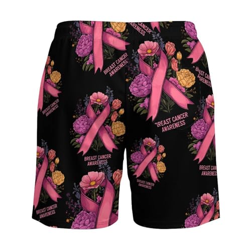 Breast Cancer Ribbon Awareness Beach Shorts for Men Swim Trunks Quick Dry Swim Shorts with Compression Liner Pocket4