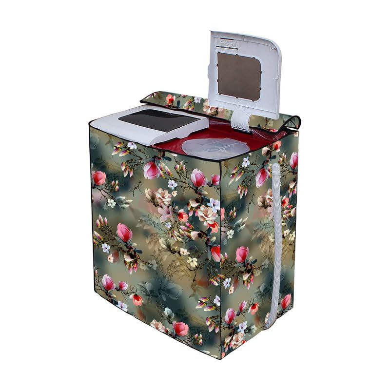 PVC Printed Semi Automatic Washing Machine Cover Compatible For Samsung, Lg, Whirlpool 6Kg, 6.2Kg, 6.5Kg, 7Kg, 7.2Kg, 7.5Kg, 8kg, 8.5kg | Waterproof & Dustproof Cover) (Green)