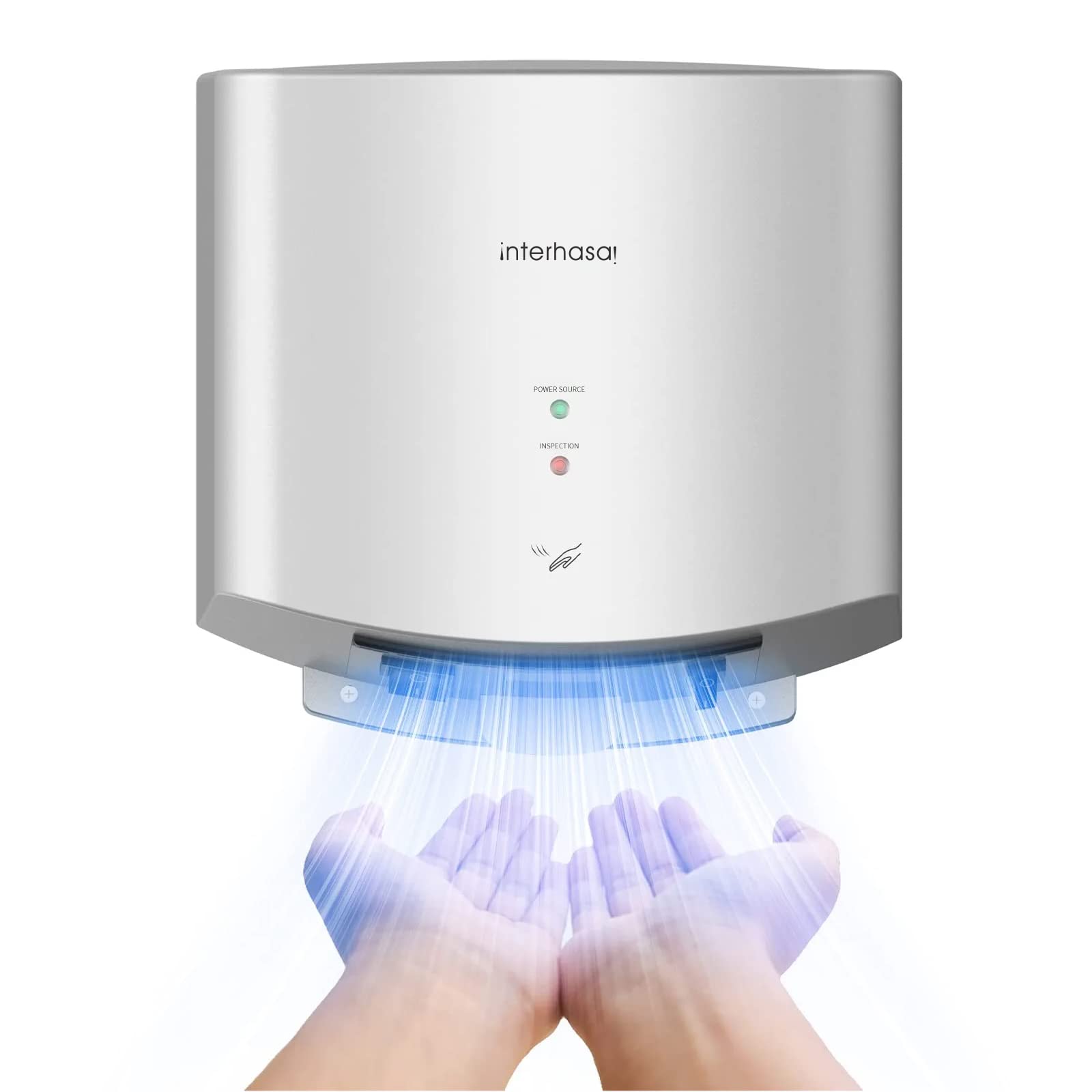 interhasa! Händetrockner automatischer Infrarotsensor handtrockner leise Gewerbe und Haushalt 1250W（Silber）