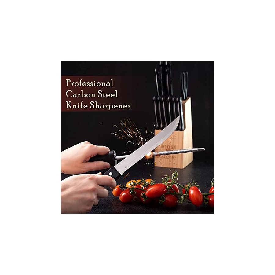 Moss & Stone 14-piece Knife Block Set, Stainless Steel Knife Set, Premium Kitchen knives Set With High-Carbon Stainless Steel Blades And Wooden Block Set, Cutlery Knife Set, 14 Pcs Kitchen Knife Set