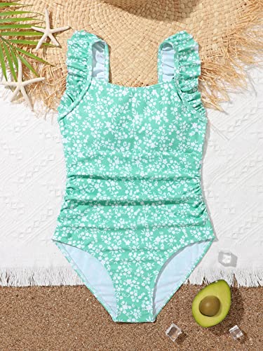 MakeMeChic Girl's Ditsy Floral Printed One Piece Swimsuit Ruffle Ruched Bathing Suits Swimwear3
