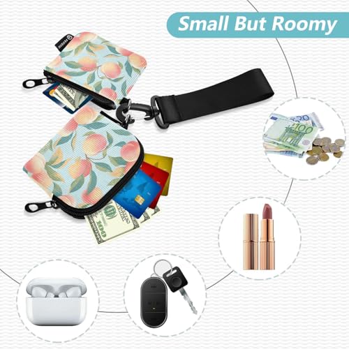 Pink Peaches Light Blue Women's Coin Wallet Card Holder Slim Portable Zipper Cash Coin Purse with Zipper Coin Pocket for Work Travel 2 Pcs2