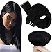 Hetto Black Hair Wefts Human Hair 16 Inch 80g Sew in Hair Extensions Human Hair Weaving #1 Jet Balck Brazilian Remy Weft Extensions for Women
