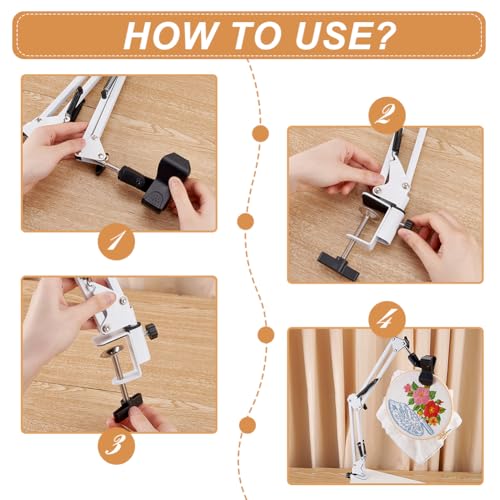 Image of OLYCRAFT White Embroidery Table Stand Kit 8mm Hole Hand Embroidery Stand Lap Folding Cross Stitch Stand Clamp Hand Embroidery Hoop Holder 360 Rotated Embroidery Holder Stand for Embroidery Hoops