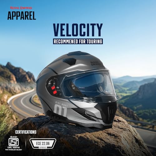 Image of Royal Enfield Velocity Full face Helmet| ISI & ECE 22.06 Certified | ABS Shell & EPS Liner | Pinlock Ready Anti-Scratch Visor | Sun Visor | Rear Spoiler | Polygiene Washable Liner | Multi Air Vents