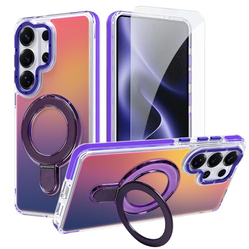 Image of Magnetic for Samsung Galaxy S26 Ultra Case with Stand [Compatible with Magsafe] [Cute Fluorescent Design] [1 Screen Protector] Slim Translucent Matte Case for Galaxy S26 Ultra 6.9 inch, Purple