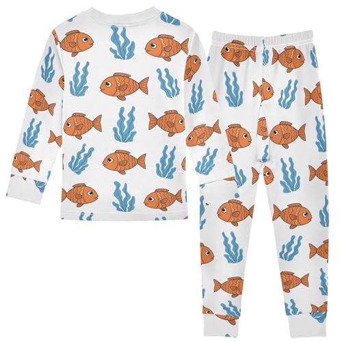 Pajama Sets Long Sleeve Cute Orange Fish Pattern Soft Comfy Sleepwear 2 Piece PJS 3-8T3