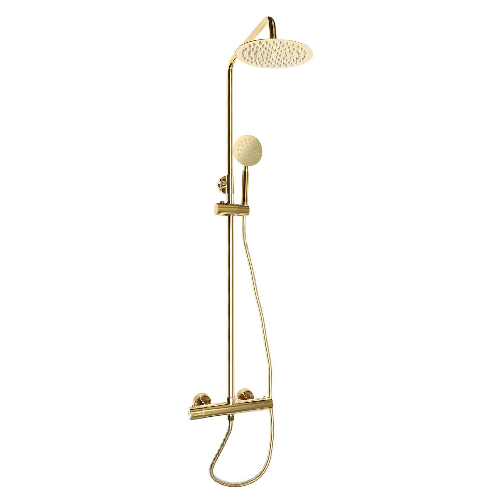 Colonna doccia Oro Set doccia Ottone Retro Sistema doccia Rubinetti doccia Rubinetto termostatico Doccia a pioggia con doccia a mano Bagno Altezza regolabile 70-110 cm