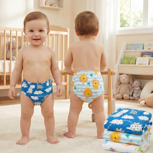 Image of Bembika Baby Training Pant Soft Cotton Reusable Potty Training Pants For Kids Leak-Resistant, Padded Underwear For Babies To Support Diaper Free Transition (M Size For 12-18 Months Pack Of 3)