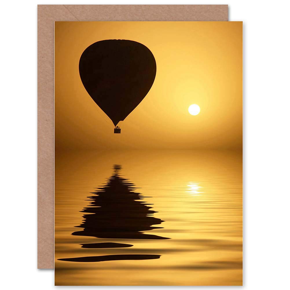 Wee Blue Coo PHOTOGRAPH HOT AIR BALLOON SIHOUETTE SUN SEA BLANK GREETINGS BIRTHDAY CARD