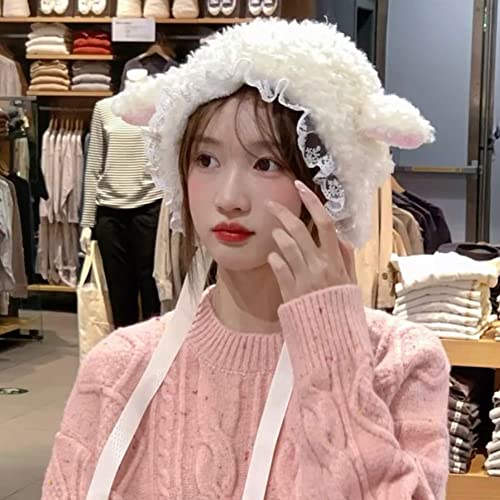 Fleece Animal Hat Cute Sheep Cap for Girls, Cute Y2k Beanie Kawaii Cap Winter Headwear Cosplay Photo Props Party Supplies3