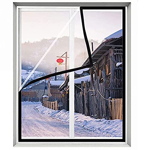 Kit Aislamiento Ventanas, Balcón Sellado Lona Vidrio Blando, Película Transparente, Reutilizable Envoltura Ventanas para Invierno Mantener El Frío Fuera160x170cm(63x67in) Negro