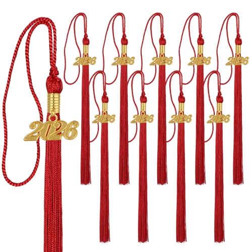 Image of 10 Pieces 2026 Graduation Tassels Bulk with Gold Year Charms for Graduation Cap Accessories (Red)