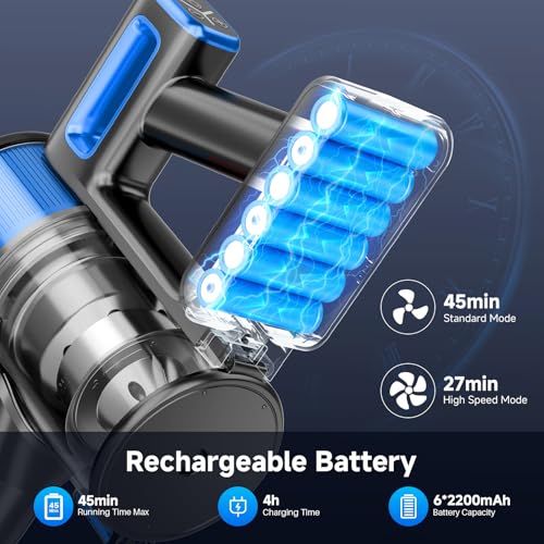 Image of BSNAW Lightweight Cordless Stick Vacuum Cleaner with Battery - 45 Min Runtime, 8-in-1 Handheld for Pet Hair, Hard Floors & Carpets, Powerful Suction, Blue&Black