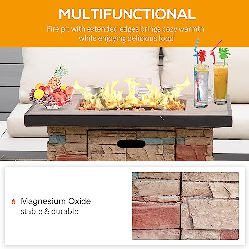 Outsunny Outdoor Propane Fire Pit Table Faux Brown Ledge Stone 32-Inch Square Fire Table, 50,000Btu Auto Ignition Gas Firepits With Protective Cover, Lava Rocks, Csa Certification For Patio (Brown) #TOP3