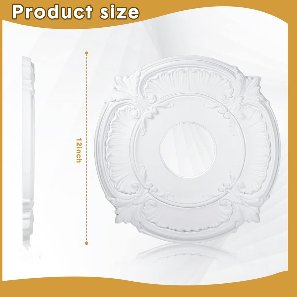 Medaglione decorativo da soffitto in poliuretano, 2 pezzi, per lampadari, ventilatori a soffitto, lampadari, 30,5 cm OD