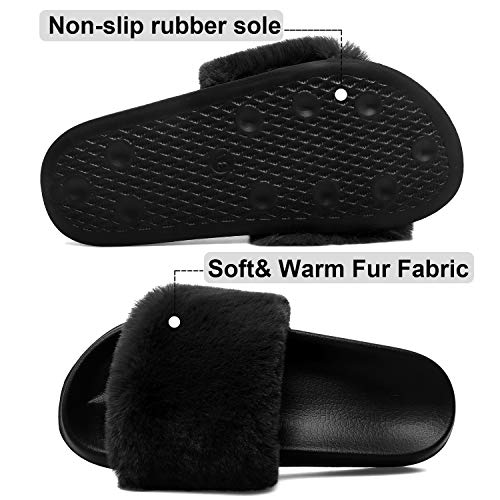 Spesoul Womens Fuzzy Slides Open Toe Furry Slide Slippers Indoor Outdoor Slides Sandals Casual Flat Fluffy House Slippers4