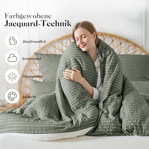SOULFUL Bettwäsche 135x200 Baumwolle 4teilig Jacquard Oeko-TEX Oliv Grün – Ansicht 3