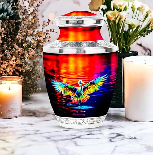 Image of Egret Urn Ashes Personalized - Burial Urn for Mom & Dad - Unique Cremation Urns for Women - Large Funeral Urn - Customized Urns for Human Ashes Adult Male - 10 Inch Large with Velvet Bag