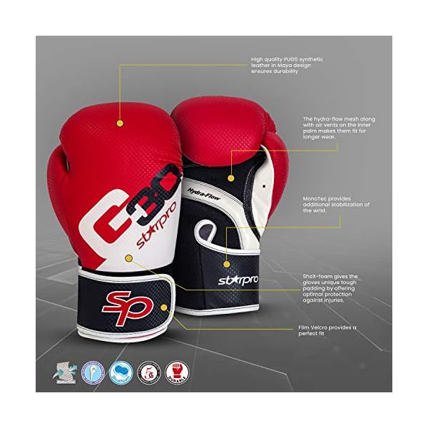Starpro-Boxing-Gloves-Boxing-Gloves-for-Men-Boxing-Gloves-for-Women-Punching-Bag-Gloves-Kickboxing-Gloves-Training-Gloves-Sparring-Gloves-Muay-Thai-Gloves-Boxing-Equipment Starpro G30 Red Boxing Gloves - Strong Punches & Everlasting - Kickboxing & Training Gloves for Men and Women - - 16oz Boxing Gloves and Multiple Sizes