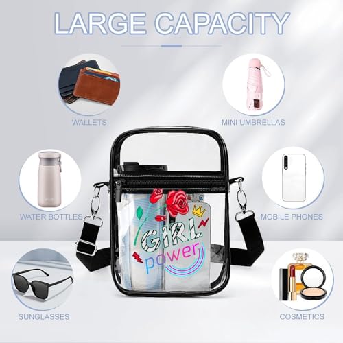 Girls Power Rose Clear Crossbody Bag Stadium Bag Adjustable Side Shoulder Bags Messenger Bag with 2 Compartments3