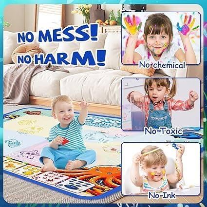 RUZARTH Magic Water Drawing Mat for Kids 3-7 Years | Large Reusable Mess Free Doodle Coloring Mat with Water Pen | Educational Writing & Painting Toy for Toddlers Boys Girls | Creative Birthday Gift 4