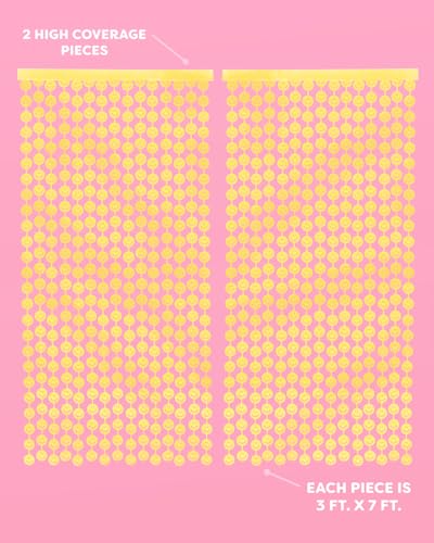 xo, Fetti Smiley Foil Curtain Party Decorations - Set of 2 | Happy Pastel Birthday Party Decorations, Cute Bachelorette Party, Baby Shower, Yellow
