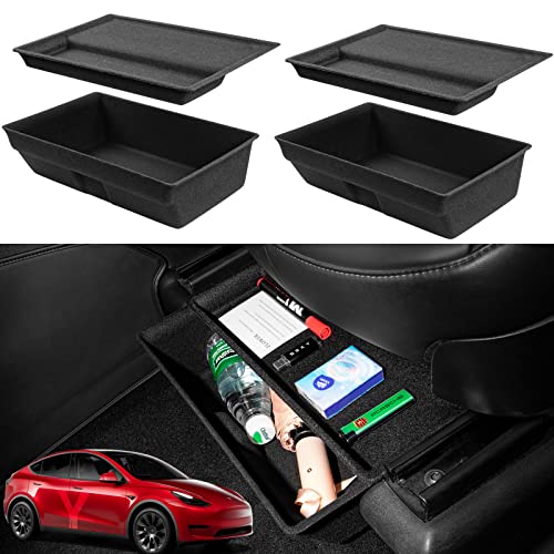 Motrobe 2PCS Tesla Model Y Under Seat Storage Box Organizer Underseat Hidden Tray with Lid for 2020-2024 Model Y Interior Accessories