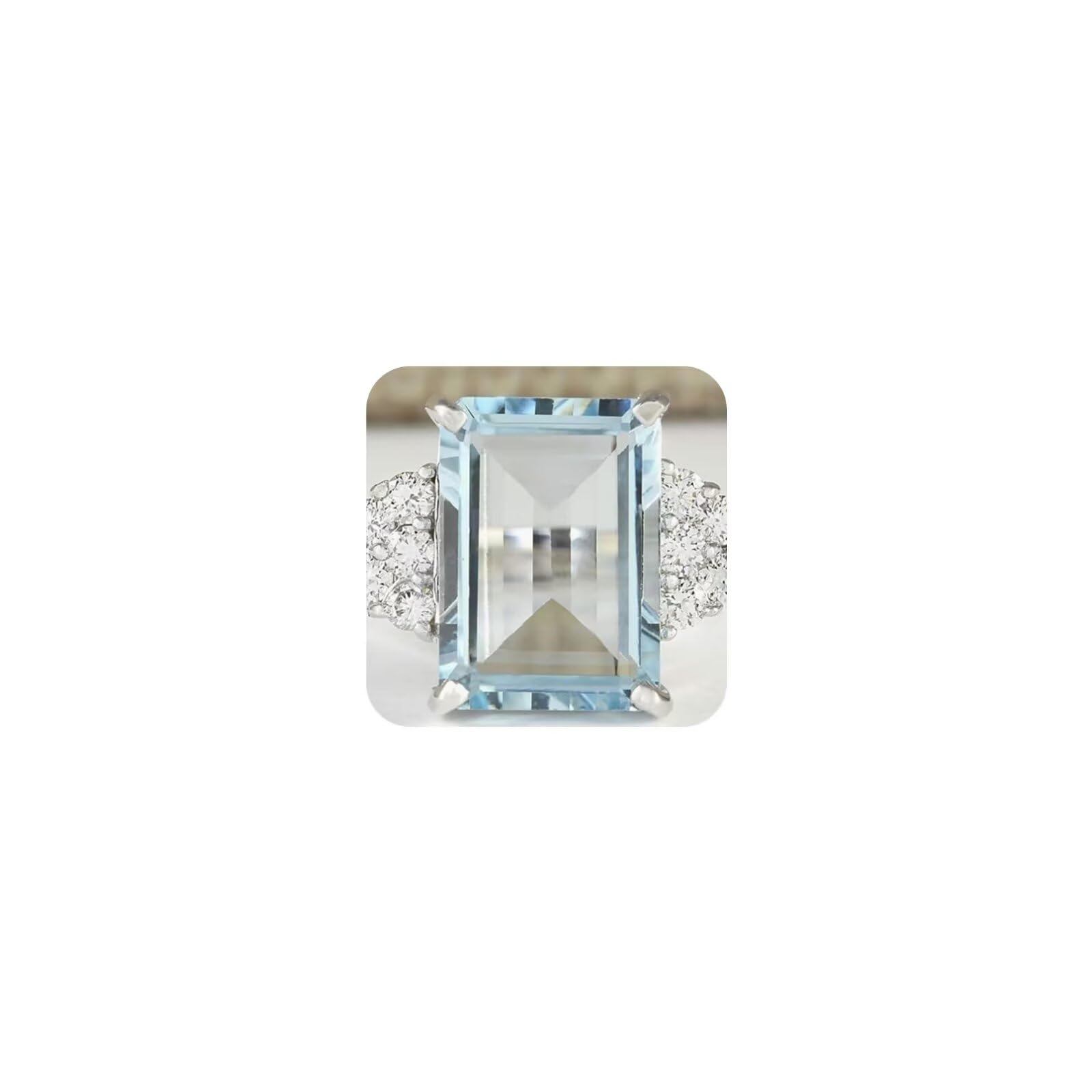 MAIHAO Fashion Women 925 Silver 7.14CT Aquamarine Ring Natural Morganite & White Sapphire Wedding Ring Size 6-10 (US Code 8)