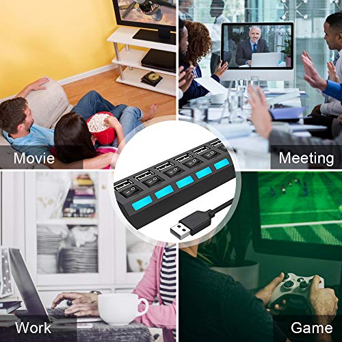 7-Port Usb Hub Usb 2.0 Hub Data Transfer With Individual Switches Indicator Lights For Pc Laptop (Black-2) #TOP6