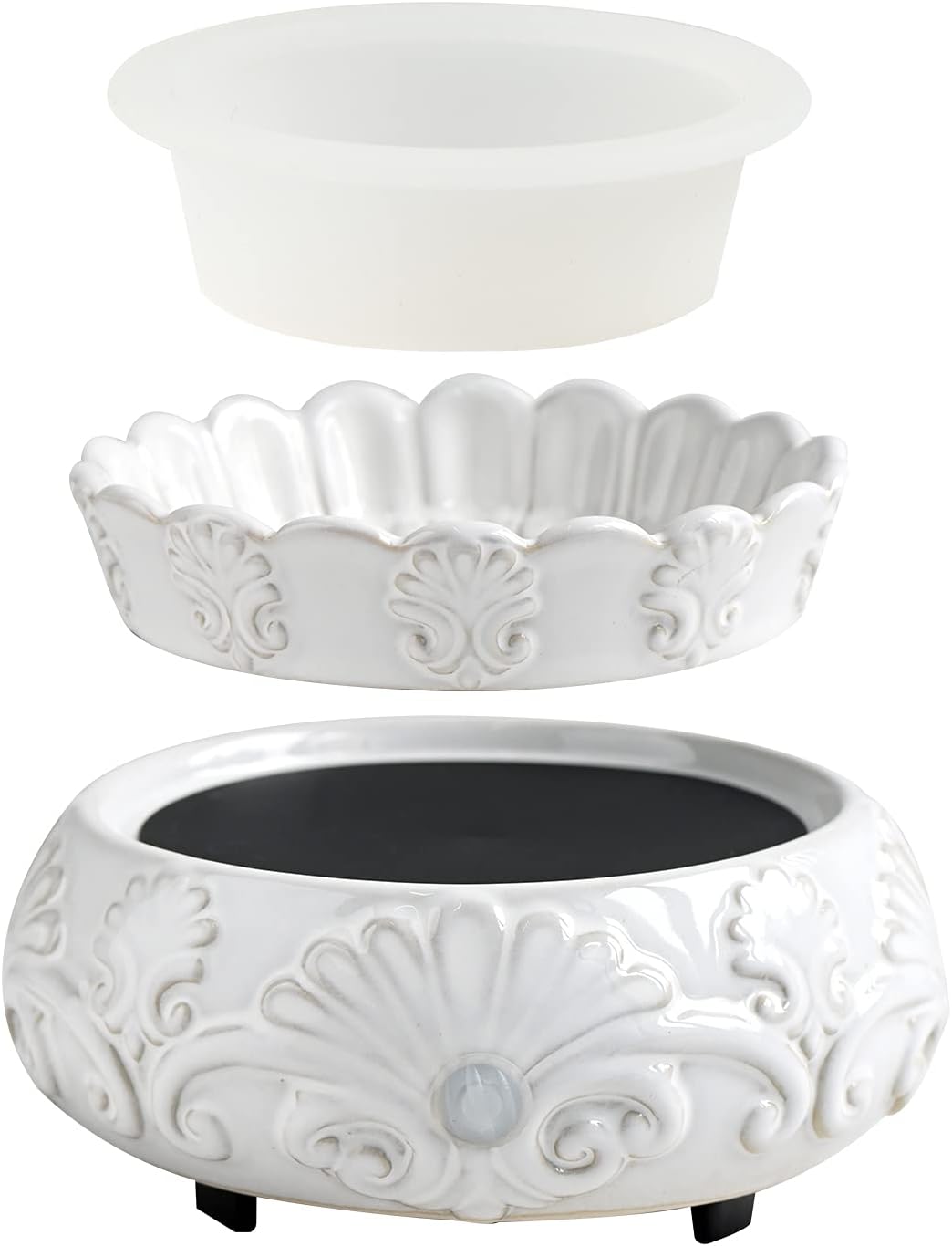 ASAWASA Ceramic Candle Wax Warmer with 1 pc Silicone Dish, 3in1 Wax