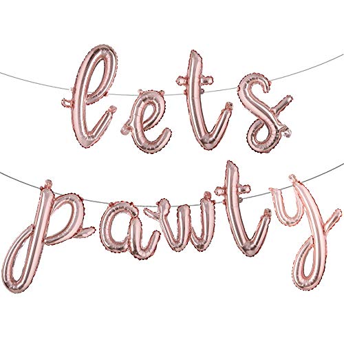 16 inch Lowercase Foil Balloon Dog Pet Birthday Lets Pawty Balloons,Happy Birthday Banner for Pet Dog Party Supplies Decoration Set (L Lets pawty Rose Gold)