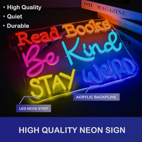 Image of Ineonlife Read Books Be Kind Stay Weird Neon Sign Classroom Neon Lights Girls Club For Wall Decor Colorful Light Up Sign For Boys Bedroom Living Room Bookstore Library Bookish Decoration Teen Gifts
