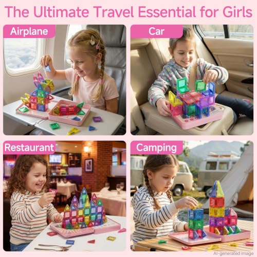 Image of Mini Magnetic Tiles for Girls Travel in Tin Box to Stop Crying