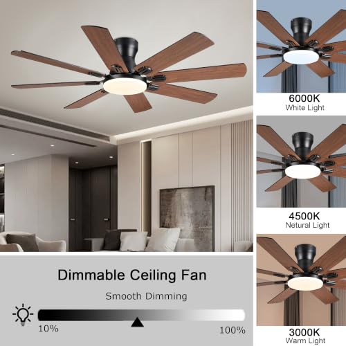 Image of JSAITEE Ceiling Fans with Lights, 52 Inch Low Profile Ceiling Fan,Brown | Ceiling FanCeiling with Light Flush Mount, DC Reversible Motor, Noiseless, 6 Speeds Ceiling Fan for Bedroom Indoor