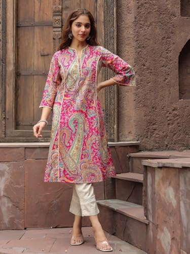 Image of GoSriKi Women's Straight Kalamkari Printed Rayon Kurta, Kurtis for Women, Kurtis for Women Cotton