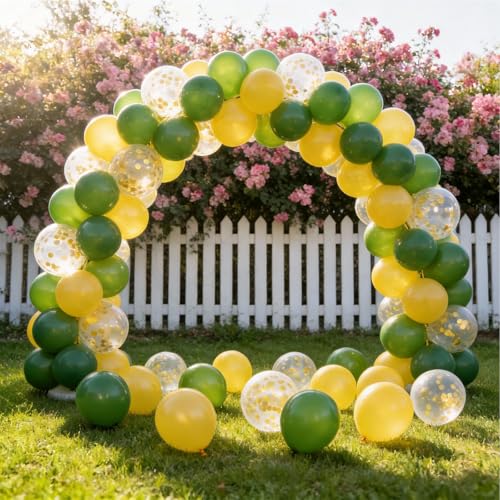 Image of 60Pcs Green Yellow Balloons, Gold Confetti Balloons for Party Decorations | 12-inch green, yellow & confetti balloons create a vibrant party setup for birthdays, baby showers, graduations & events