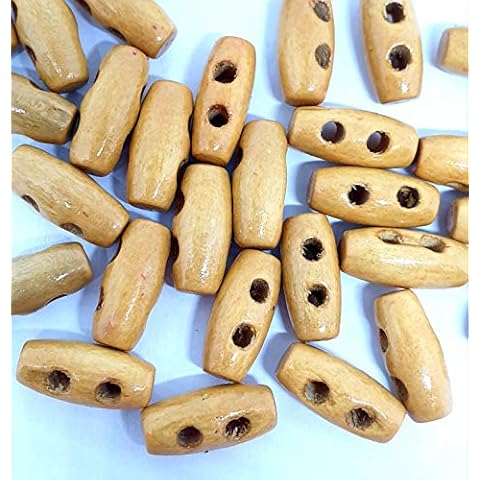 MajorCrafts® 44pcs 15mm Tan Brown 2 Holes Small Sewing Oval Toggle Wood Buttons Arts and Crafts Embellishments Cover