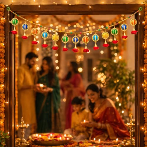 Image of Rajasthan Kraft Beautiful Handmade Woolen Gota Ball Door Toran with Beads & Flowers, 40 Inch in Size, Perfect for Home& Festive Decor, Housewarming Gifts and Adds Festive Charm to Your Home (T0045)