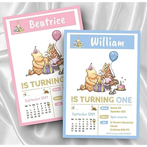 10 Personalised Winnie The Pooh Kids Boy Girl 1st Birthday Party Invitations Invites Cover