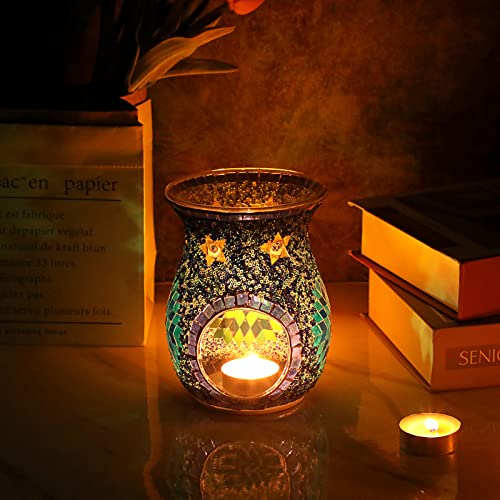 BSTKEY Mosaic Glass Essential Oil Burner Wax Melt Burner, Blue Fragrance Oil Warmer Tealight Candle Holder Burner, Home Decor Incense Aroma Diffuser Wax Burner - Image 3