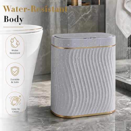 Image of Ogikey Bathroom Small Trash Can with Automatic Touchless Lid, 2.6 Gallon Smart Garbage Can Narrow Waterproof Trash Bin for Bedroom, Office, Living Room (2.6 Gallon-Grey)