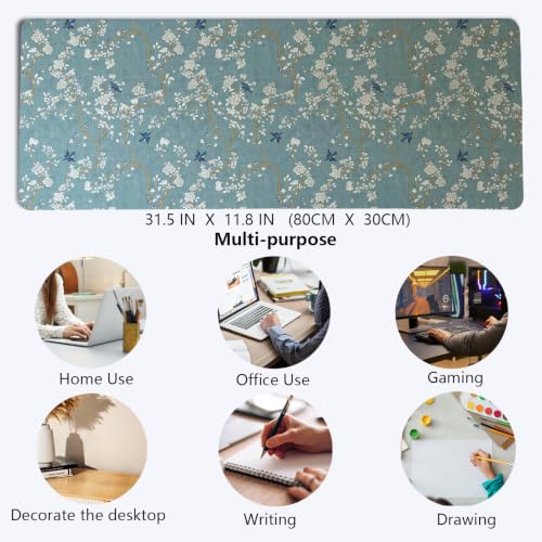 Image of Vintage Chinoiserie Bird Mouse Pad,Dusty Blue Oriental Desk Mat
